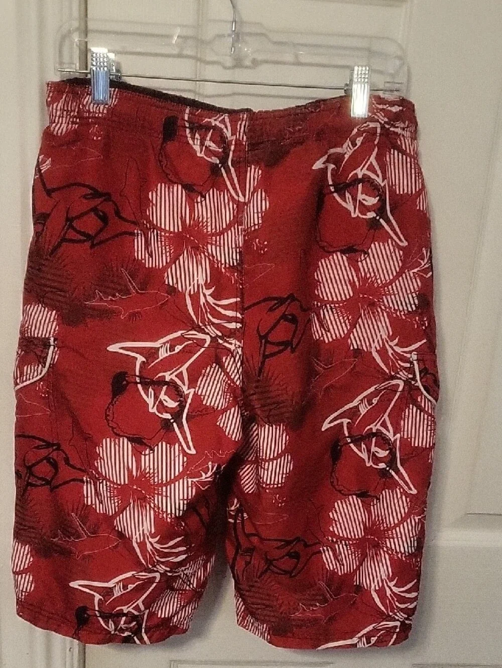 OP Red Floral Cargo Swim Shorts with White Trim